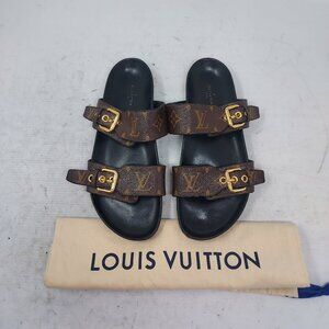 Louis Vuitton Brown Buckle Bom Dia Monogram Flat Slide Sandal